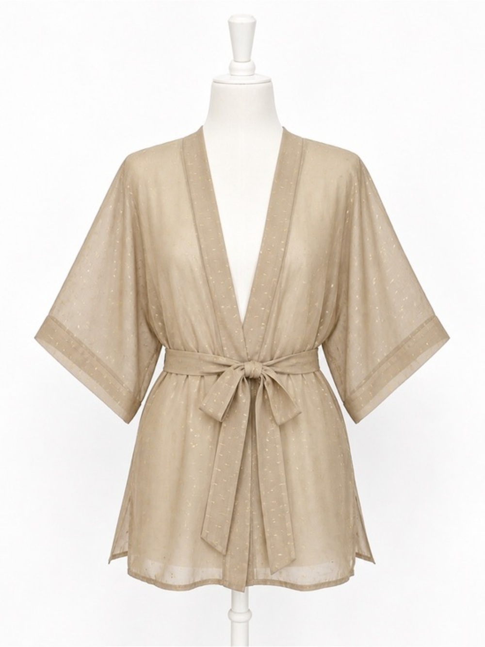 BCBGeneration Beige Sheer Kaftan Kimono with Metallic Dots One Size